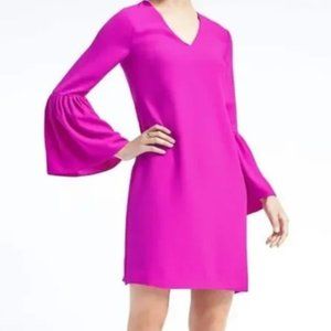 Banana Republic Women’s Fuchsia Magenta V-Neck Dress with Bell Sleeves
